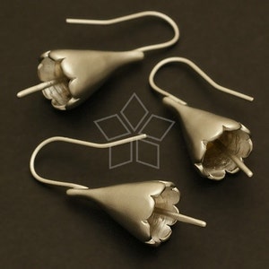 EA-061-MS / 2 Pcs - Horn Hook Earring Findings, DiY Pearl Drop Jewelry Earrings Making, Matte Silver Plated over Brass / 20mm