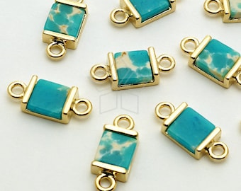 May include: A set of ten gold-toned metal connector charms with turquoise and white stone inlays. Each charm has two loops for attaching to jewelry.