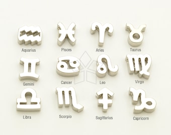 PD-3312-MS / 2 stuks - Sterrenbeeld Symbool Charms, Verjaardag Constellatie Kraal Hanger, Verzilverd Messing, Kies Uw Teken / 5mm - 8mm