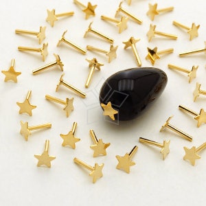 ME-293-GD / 4 Pcs - Tiny Star Bead Hole Cover for Half Drilled Bead Making, Thin Star Peg Stopper, Gold Plated over Brass / 3.4mm