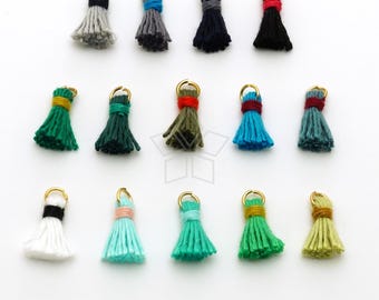 TX97 / 2 pcs - Tiny Mini Tassel Pendant, Handmade Small Cotton Tassels with Gold Plated Brass Cap / 12mm