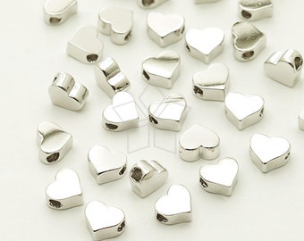 ME-233-OR / 4 Pcs - Tiny Flat Heart Bead Centerpiece, Heart Charm, Silver Plated over Brass / 5mm x 4.3mm