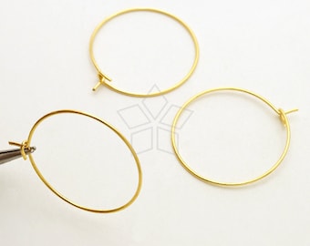 SV-356-GD / 2 Pcs - Plain Hoop Earrings, Round Thin Hoop Earrings, Circle Wire Earrings, Gold Plated over 925 Sterling Silver / 20mm