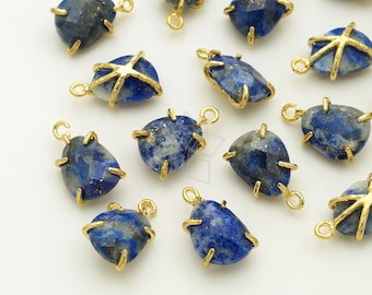 PD-3263-GD / 2 Pcs - Natural Stone Faceted Pear Cut Drop Charm, Lapis Lazuli Blue Gemstone Pendant wih Gold Plated Setting / 8x13mm