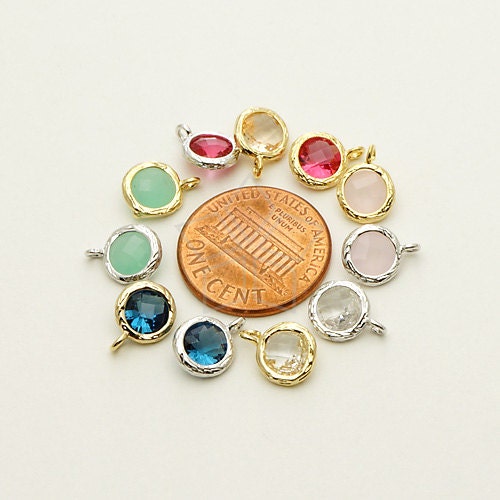 PD-726-OR / 2 Pcs - Cute Glass Stone Round Pendant, Ruby