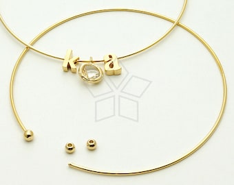 BR-004-GD / 2 Pcs - Memory Wire Ball End Free Size Bracelet (Open Type), 16K Gold Plated Wire Bangle / 0.9mm