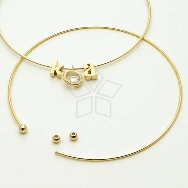 BR-004-GD / 2 Pcs - Memory Wire Ball End Free Size Bracelet (Open Type), 16K Gold Plated Wire Bangle / 0.9mm