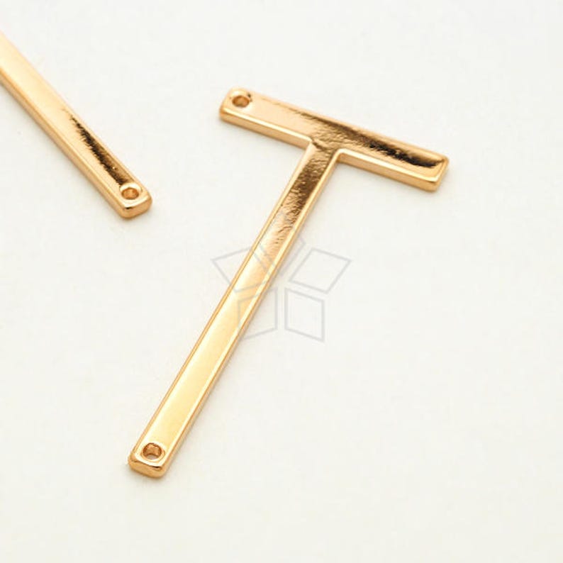 IN-805-RG 1 Pcs T Sideways Large Initial Pendant for Necklace Upper case Large Letter Pendant Rose Gold Plated Brass 17mm x 35mm