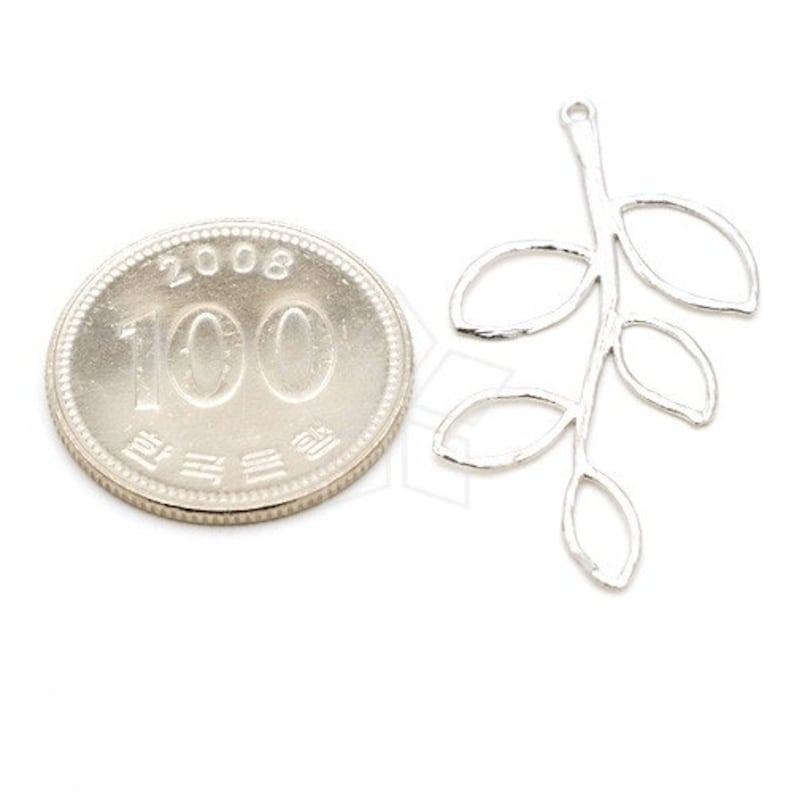 Matte Silver Plated over Brass 19mm x 39mm Branch Lead Pendant Thin Line Leaves Connector AC-202-MS 2 Pcs