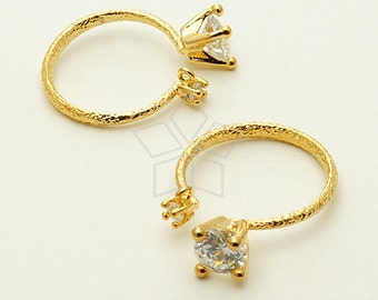 PD-965-GD / 1 Pcs - Two CZ Stones Ring Base, solitaire ring (Adjustable), 16K Gold Plated over Brass / Free Size