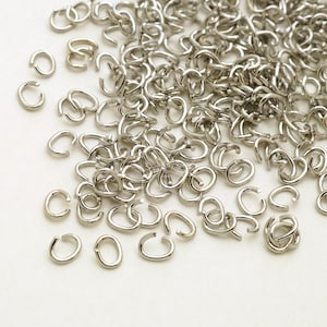 BS-004-OR / 10 Grams - 0.5mm Thin Wire Oval Jump Rings, Unsoldered, Small Oval Open Jump Rings, Rhodium Silver Plated / 24 Gauge(0.5mm)