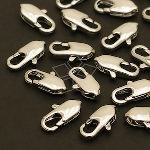 CS-031-OR / 10 Pcs - Slim and Solid Brass Lobster Clasp DIY Jewelry Making Findings, Silver Plated over Brass / 10x5mm