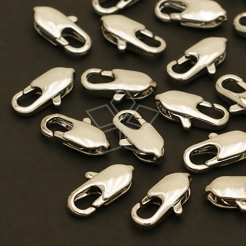 CS-031-OR / 10 Pcs - Slim and Solid Brass Lobster Clasp (S-size), Silver Plated over Brass / 10mm x 5mm