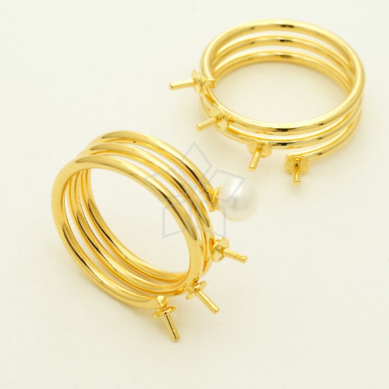 Spring ring RR-030-GD 1 Pcs 16K Gold Plated over Brass 6.5 US Spiral Coil Ring Spiral Coil Band for Half Drilled Pearl