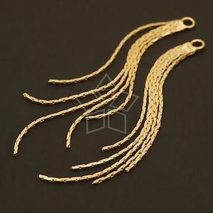 AC-053-GD / 2 Pcs - Chain Tassel Pendant, 5 Lines Chains Long Pendant, Gold Plated over Brass / 5mm x 75mm