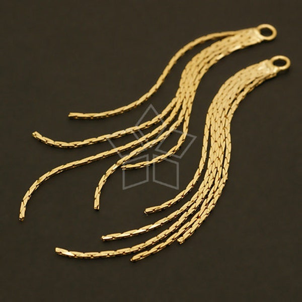 AC-053-GD / 2 piezas - Colgante de borla de cadena, colgante largo de cadenas de 5 líneas, chapado en oro sobre latón / 5 mm x 75 mm