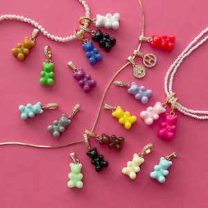 XD-1616-OP / 1 Pcs - Teddy Bear Pendant with Necklace Bail, Gummy Bear Acrylic 3D Assorted Colored Charms / 11 x 17mm