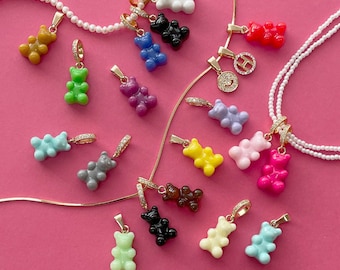 XD-1616-OP / 1 Pcs - Teddy Bear Pendant with Necklace Bail, Gummy Bear Acrylic 3D Assorted Colored Charms / 11 x 17mm