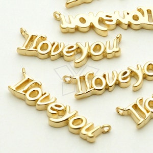 PD-709-MG / 2 PC - te amo Script colgante, oro mate sobre latón / 23 x 8 mm