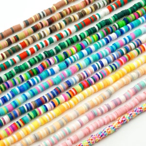 PM10 / 1 strand - 16&quot; 4mm Vinyl Heishi beads Clay Disc, Polymer Clay Beads, African Vinyl Heishi Beads, Disc Beads, Assorted Multi Colors