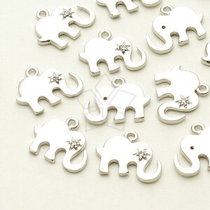 PD-969-MS / 2 Pcs - Mini Animal Charm Pendant (Elephant), Matte Silver Plated over Brass / 11mm x 8.7mm
