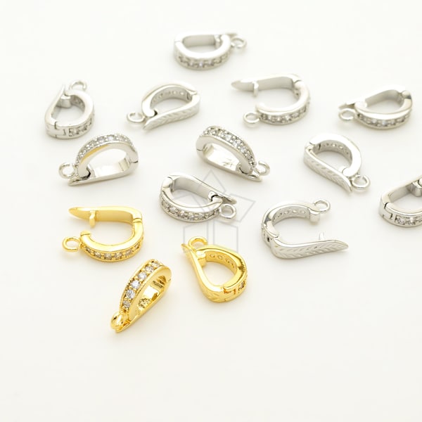 PS-101-OP / 1 Pcs - Bail Clasp for Pendant, CZ Pendant Hook, Bail Connector for Diy Necklace Bracelet, Jewelry Making Findings / 11mm