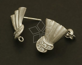 SI-072-MS / 2 Pcs - Jewel Scarf Earring, DiY Jewelry Earrings Findings, Matte Silver Plated over Brass, 925 Sterling Silver Post / 13x16mm
