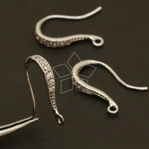 EA-072-OR / 4 Pcs Shapely Stone Hook Ear Wires, CZ Wedding Bridal Earrings Findings, Rhodium Silver Plated over Brass / 17mm image 1