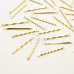CN-005-GD / 10 Pcs - Sideways Stick Connector, Spacer Bar Connector, Round Long Bar Stick Link, Gold Plated over Brass / 20mm