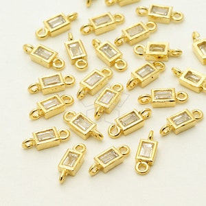 AC-561-GD / 6 Pcs - Type-A Rectangular CZ Connector, Double Bail Connector (Mini Size), 16K Gold Plated over Brass / 3mm x 8mm