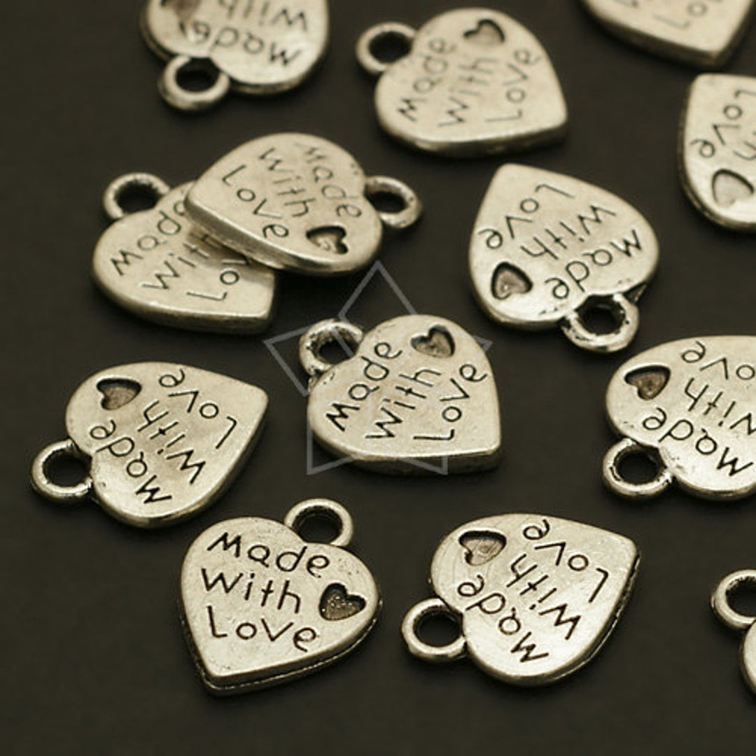 PD-528-OR / 10 Pcs Made With Love Charms, Heart Pendant, Antique Silver ...