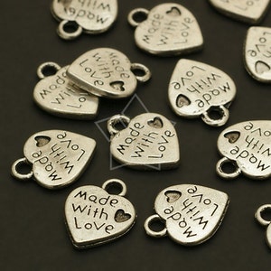 PD-528-OR / 10 Pcs Made With Love Charms, Heart Pendant, Antique Silver ...