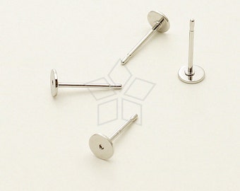 SI-625-OR / 10 Pcs - 4mm Flat Pad Earring Posts, Silver Plated over Brass Flat Pad with 925 Sterling Silver Post / 4mm