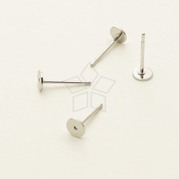 SI-625-OR / 10 Pcs - 4mm Flat Pad Earring Posts, Silver Plated over Brass Flat Pad with 925 Sterling Silver Post / 4mm