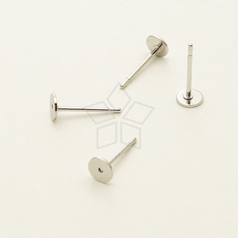 SI-625-OR / 10 Pcs 4mm Flat Pad Earring Posts, Silver Plated over Brass Flat Pad with 925 Sterling Silver Post / 4mm image 1