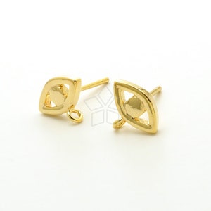 SI-1089-GD / 2 st - Enkla örhängen med onda ögon, miniörhängen med onda ögon, Hamsa-smycken, förgyllda över mässing / 10 mm x 8,5 mm