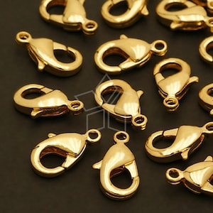 CS-030-GD / 10 Pcs - Solid Brass Lobster Clasp (S-size) for Necklace Bracelet Making, Gold Plated over Brass / 12x7mm