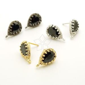 SI-486-OP / 2 Stück - Schwarze CZ Stein Pear Cut Ohrstecker, 925 Sterling Silber Post, Wählen Sie Farbe! / 9mm x 14mm