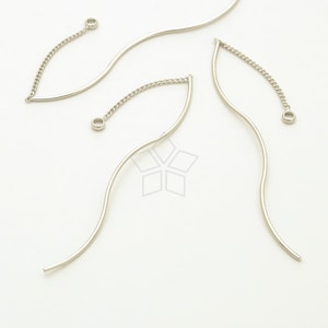 EA-312-OR / 2 peças - Fios para orelha, brincos com passador de orelha, brincos de corrente longa com fio ondulado, banhados a prata sobre latão / 51 mm