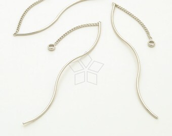 EA-312-OR / 2 Pcs - Ear Threads, Ear Threader Earrings, Wave Wire Long Chain Earrings, Silver Plated over Brass / 51mm