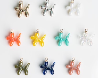PD-1444-OP / 2 Pcs - Balloon Dog Charms, Balloon Poodle Pendant, Minimalist Puppy Jewelry, Choose Style / 14x16mm