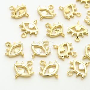 PD-3166-GD / 2 Pcs - Dainty Evil Eye Double Bail Connector, Shiny Evil Eye Charm Pendant, Gold Plated Brass / 11mm x 13mm