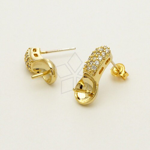 SI-555-GD / 2 Pcs Luxury Pearl Cup Stud Earrings Earrings | Etsy
