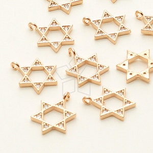 PD-919-RG / 2 Pcs - Little Star of David CZ Charm Pendant, Rose Gold Plated over Brass / 10mm x 12mm