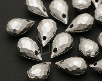 ME-048-MS / 10 Pcs -  Briolette Metal Drop, Faceted Metallic Teardrop Charm, Matte Silver Plated over Metal / 5mm x 9mm