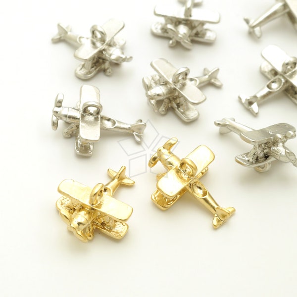 PD-3319-OP / 2 Pcs - Miniature Plane Charm, Mini Propeller Plane Airplane Charm Pendant, Choose Color! / 14mm x 19mm