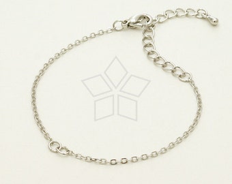 CH-111-OR / 10 Pcs - Chain Bracelet (SF235) with Extender for Sideways Pendant, Silver Plated over Brass / 6.8 inch