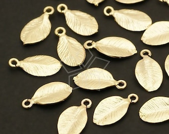 AC-181-MG / 10 Pcs - Cute Leaf Charms, Mini Leaf Pendant, Matte Gold Plated over Brass / 6mm x 11mm