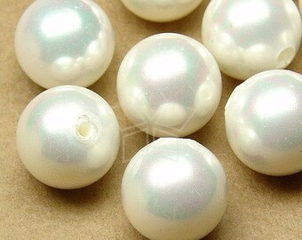 PL-004-SP / 4 Pcs - Cream White Shell Pearl, Half-drilled 8mm Round, DiY Pearl Jewelry Earrings Making Findings / 8mm