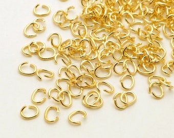 BS-005-GD / 10 Grams - 0.5mm Thin Wire Oval Jump Rings, Unsoldered, Small Oval Open Jump Rings, Gold Plated / 24 Gauge(0.5mm)